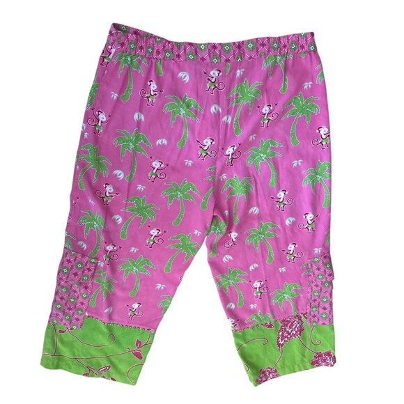 Women's Vanity Collection Pant Monkey Palm Tree Pink Green FUN Cargo Beads Large - Picture 2 of 13